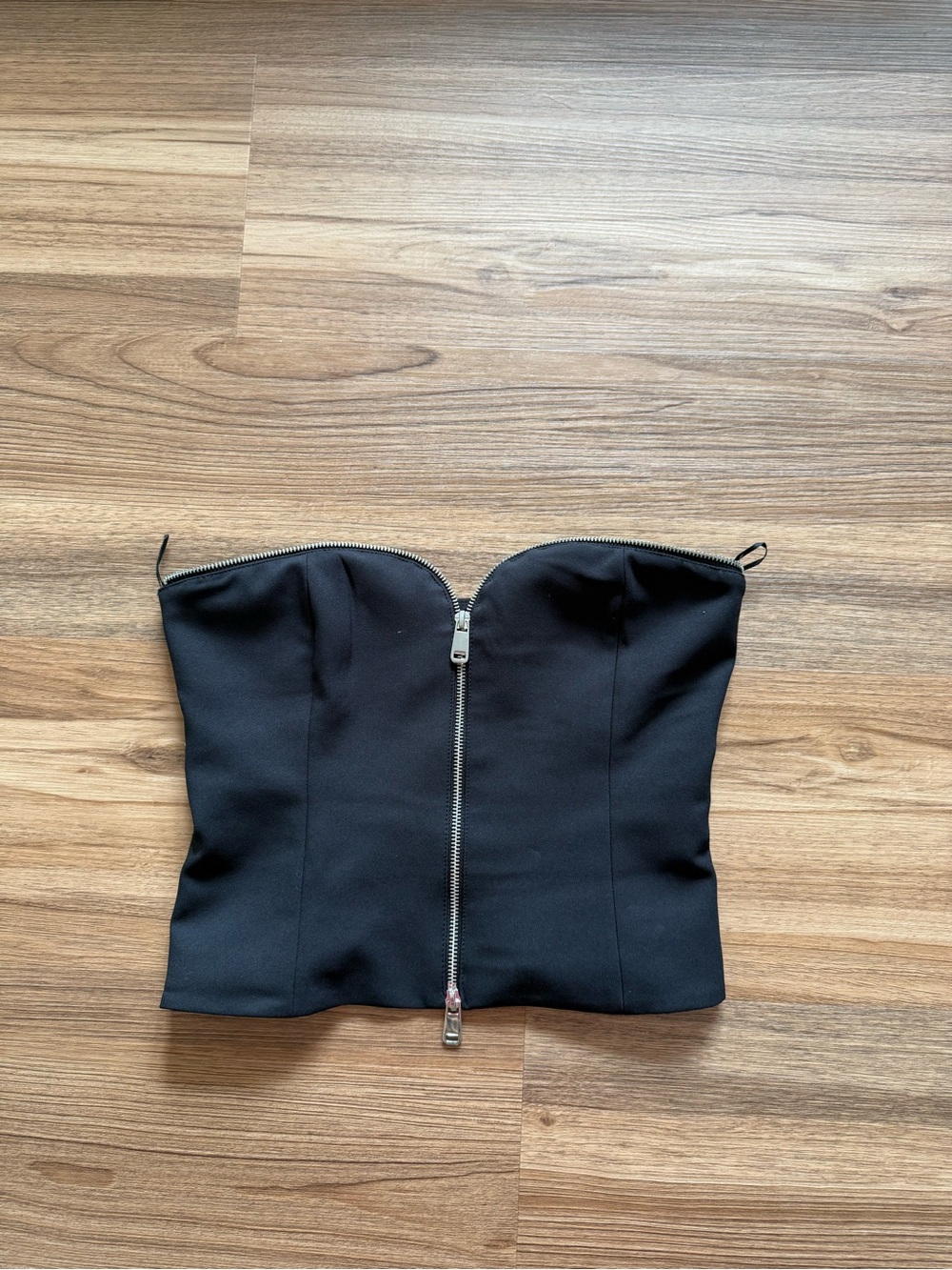 Black Strapless Zip-Front Crop Top